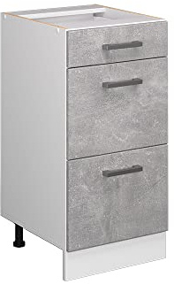Vicco Unterschrank R-Line, Beton, 40 cm mit Schubladen, ohne Arbeitsplatte, geeignet zur Aufbewahrung von Reinigungs- und Haushaltszubehör