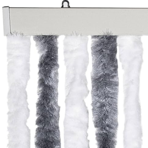 Kavolet Türvorhang aus Chenille, 90x200 cm Fadenvorhang Insektenschutz Fliegenschutz Vorhang Flauschvorhang Plüschvorhang Türvorhang für Camping Wohnwagen Grau und Weiß