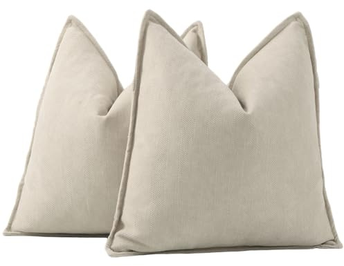 MADIZZ Texturerade Chenille Beige Kuddfodral Set med 2 St Supersoft Dekorativa Kuddfodral Boemiska Kuddöverdrag Modern Hem Dekor för Soffa Sovrum 40x40 cm