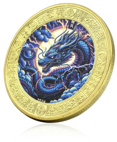 QYZXTH Horóscopo Chino Año del Dragón Medalla Conmemorativa Mitología Animal 2024 Desafío Moneda Chapada en Oro Coleccionables-estilo-15