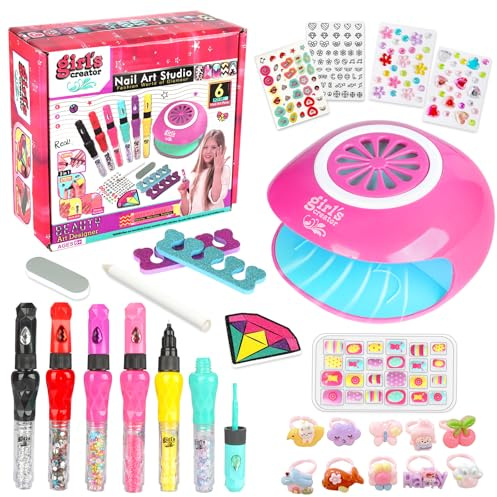 UCAMP Set Manicura Niñas,Juegos de Salón Manicura,Kit de Arte de uñas para Niños,Set De Manicura Para Niña,Estudio Uñas Infantil,Maquillaje Niñas Regalo Cumpleaños 6 7 8 9 10 11 12 Años
