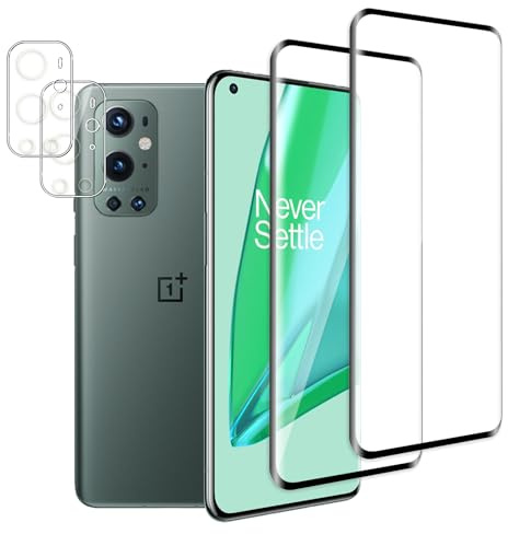 QZJinch 2+2 Piezas,Protector Pantalla para OnePlus 9 Pro,Ultra Transparente,3D Cobertura Completa,Antiarañazos, Antihuellas,Sin Burbujas, Dureza 9H