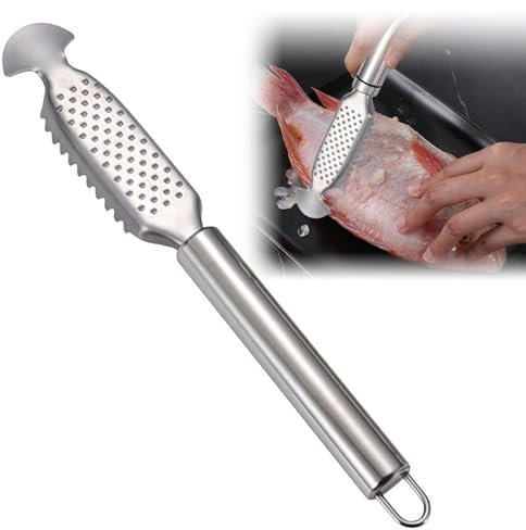 Qaestuan Removedor Escamas Pescado de Acero Inoxidable, Raspador Escamas Pescado, Quitar Escamador de Pescado, Desincrustadora de Pescado con Dientes de Sierra, para Cocina, Marisquerías