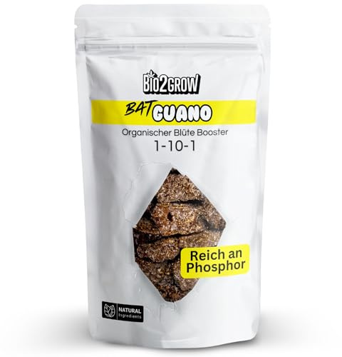 Bio2Grow Guano Dünger 500 g – Fledermaus NPK 1-10-1 für Blütenbildung bei Spezialkulturen Tomaten Chili & Gemüse – Organischer Naturdünger mit hohem Phosphor