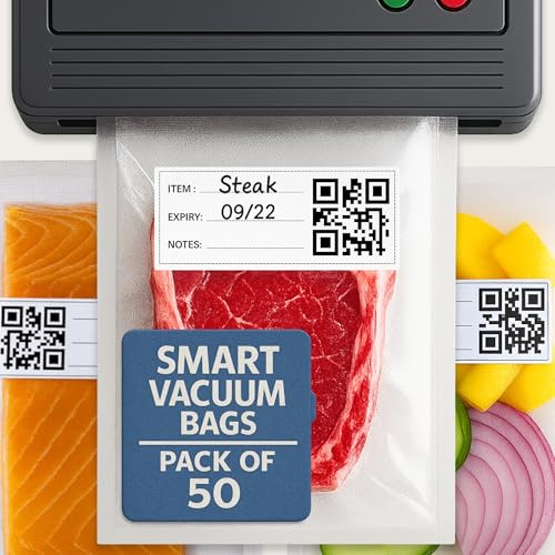 Vakuumierbeutel für die Aufbewahrung von Lebensmitteln- Packung mit 50 Smart QR-Code Vakuumierfolie- 8 x 12“, BPA Frei, 3,5-mil Dicken Vakuum-Beutel, Sous vide Beutel, Vacuum Sealer Bags