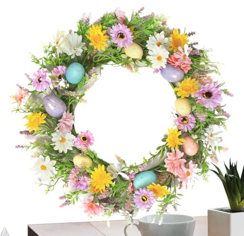 Sghtil -Türkranz, Frühlingskranz mit Eiern | Künstlicher Frühlingskranz, buntes Ei, Osterkranz, Bauernhaustürkranz, Gänseblümchen, Dekoration
