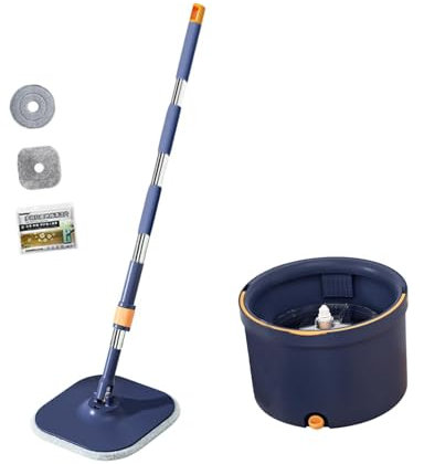 perfk Mop y Cubo de Cubo Separador de Agua Limpia y Sucio Manejo de Acero Inoxidable Manejo de Microfibra de Microfibra Flat Tubcket para Cocina, Azul