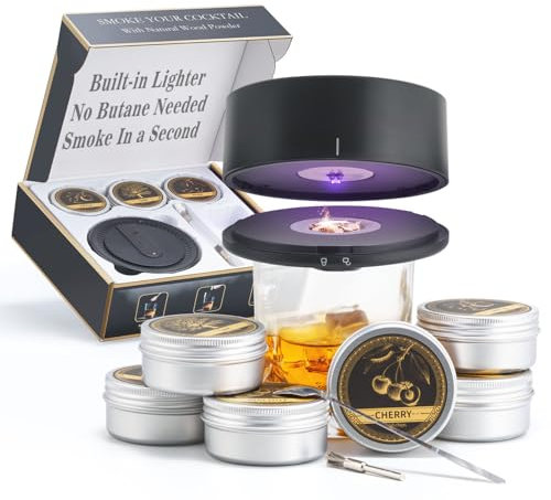 WallEgo Fumoir Whisky Électrique 6 Types de Bois USB Rechargeable Kit de Portable Fumeur Cocktail Idéal Cadeau Homme Père Anniversaire Noël