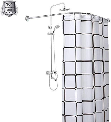 Asta per tenda da doccia regolabile in acciaio inossidabile senza foratura, design ad angolo curvo 60 90 x 100 170 cm durevole 304 per bagno espandibile facile da installare