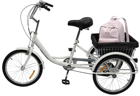 SailorMoon 20 Zoll Dreirad für Erwachsene Weiß Erholung Zoll 8 Gang 3 Rad Fahrrad mit Licht GemüSekorb Rad mit Einkaufskorb 3 Rad 8 Gang Seniorenfahrrad Tricycle und Senioren