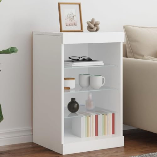 Moderne weiße LED Sideboard 41x37x67cm Wohnzimmermöbel mit Buffet Küche Ess- und Flurschränke Stilvolle beleuchtete Aufbewahrungslösung