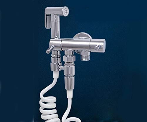 Solid Brass Chrome Handheld Bidet,Toilet Portable Bidet Shower Set One Inlet Two Outlet (Color)
