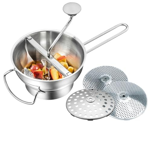 GEFU Passiergerät Original FLOTTE LOTTE Edelstahl mit 3 Lochscheiben 1/3/8 mm,Küchenklassiker für Gemüse, Früchte, Marmelade mit Abstreiffunktion