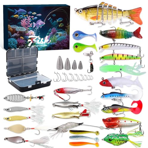 Angel Adventskalender Männer 24 Tage Premiumköder + Sortierbox Weihnachts-angelkalender Geschenk für Papa, Ehemann Freund jugendliche Angler