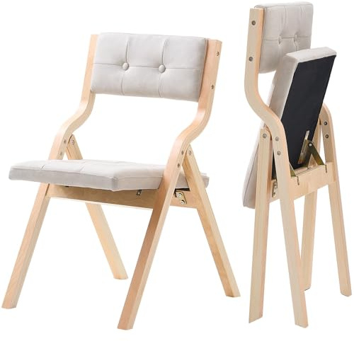 VEVOR Chaise Pliante en Bois avec Coussin, Lot de 2, Chaise de Salle à Manger Portable rembourrée Moderne avec Coussin d'assise Pliable, pour Cuisine, Bureau, Mariage, fête, Montage Facile, Beige