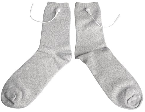 CareforYou Elektrotherapie-Socken mit Elektrodenkontakten, Grau, Therapiesocken für TENS-Geräte
