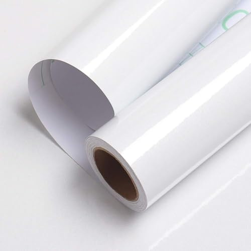 LaCheery Vinilo Adhesivo Muebles Blanco Brillo Papel Vinilico Cocina Impermeable 40cm x 200cm Papel Adhesivo para Muebles de Cocina Rollo Vinilo Autoadhesivo Pared para Armarios Mesa Encimera Baño