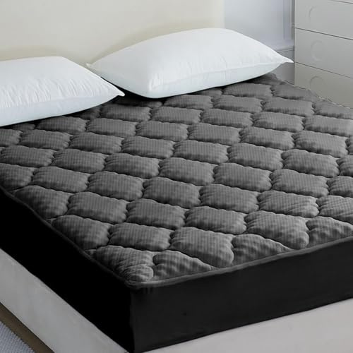 Casabella Mattress Topper - 4 Layer Gel Memory Foam Mattress Topper King Size Bed with Extra Deep Pocket - Hotel Quality Breathable Super Comfort Mattress Pad King Size Bed(150x200) - Grey