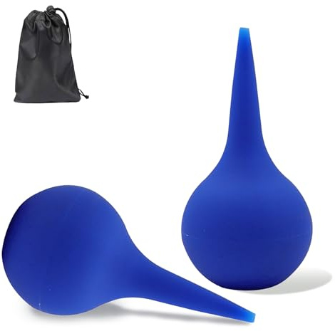 Lot de 2 Poire Lavement Oreilles Déboucheurs D'oreilles, Poire Oreille Bouchon Débouche Oreille avec Sac de Rangement, Seringue D'oreille à Ventouse en Caoutchouc Pour Adultes et Enfants (Bleu 60 ML)
