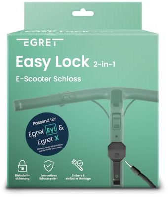 Egret Easy Lock 2-in-1 - E-Scooter Schloss, 120 cm E Roller Schloss mit hoher Sicherheitsstufe und Schlüssel, Kompatibel mit Egret Ey! und X, Schwarz