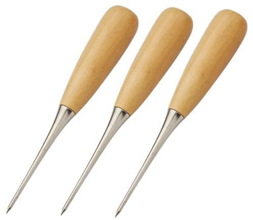 SAFIGLE Set 3 Punteruoli da Cucito Fai da Te Manico in Legno per Pelle e Ricamo, Strumenti Leggeri per Forare, per Riparazioni Artigianali e Lavori di Pelletteria Portatili