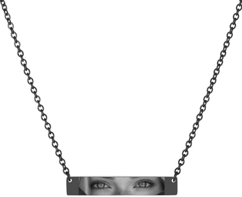 OTXIXTO Personalisierte Kette mit Augenfoto Edelstahl Anhänger mit Individueller Gravur Name Datum Kreative Augen Foto Halsketten für Damen Herren Partner
