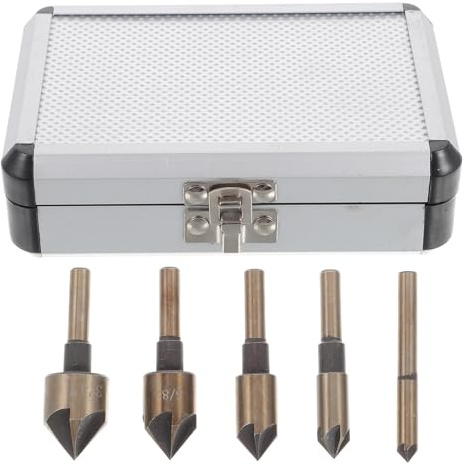 NOLITOY Brocas Avellanadoras de Herramienta de Desbarbado para Madera Diseño de Cinco Cuchillas para Taladros Inalámbricos Incluye Estuche de Aluminio Resistente