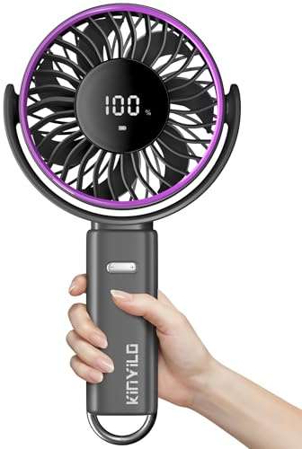 KinYiLO 6.5-Inch Ultra- Large Handheld Fan (30.8 cm Height, 16 cm Fan Blade, 500g / 1.1 lb), Larger Than Regular Hand Fan, Strong Airflow, 6000mAh Battery, 100 Speed Levels,– Travel, Outdoor, Grey | 100 Speed Levels, 5-30H Runtime, 6000mAh Battery, Carabiner Clip & 135° Foldable Personal Fan for Beach Cruise Concerts