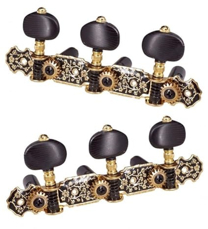 Gettimore Konzertgitarre Stimmwirbel 3R3L Set mit Gold Mechaniken Metall Schlüssel Ersatzteile Zubehör für Klassische Akustikgitarre Schwarz