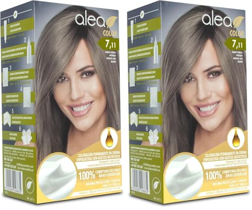 ALEA - Tinte Pelo Mujer - Alea Color - Nº 7.11 K - Color Rubio Ceniza Intenso - Coloración Permanente en Crema - con Aceite de Argán y Macadamia - Cobertura de Canas - Máxima Protección y Cuidado