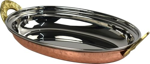 LAVV HOUSEWARES LTD Hammered Copper & Stainless Steel Oval Serving Dish with Brass Handles (8)