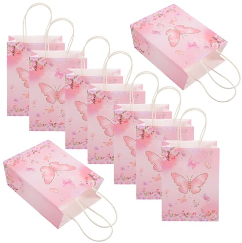 Healvian 12 Stück Mittelgroße Papiertüten mit Henkel Babyparty Geschenktüten aus Papier Wiederverwendbare Partytüten für Gastgeschenke Jungen Mädchen