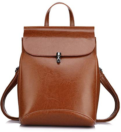Realer Sac a Dos Femme Cuir Petit Sac a Dos Femmes Étanche Mini Sac à Dos Décontracté avec Rabat pour Voyage Collège Marron