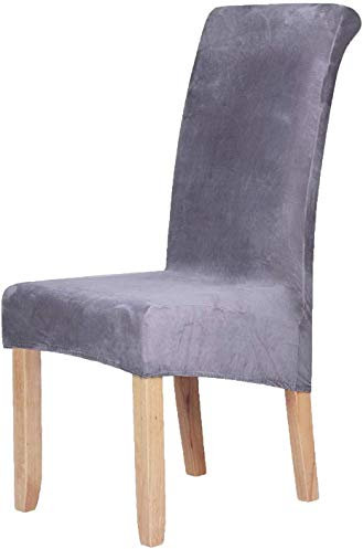 Homaxy Samt Stuhl Deckt Satz von 6, Stretch Esszimmer Stuhl Slipcover, Spandex Plüsch Stuhl Decken Große Esszimmer Stuhl Protector (grau)