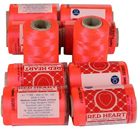 CRAFTSTRIBE Red Heart Hilo de Coser de Aguja de Bordado de algodón de Punto de Cruz Rojo Rojo 10 Piezas
