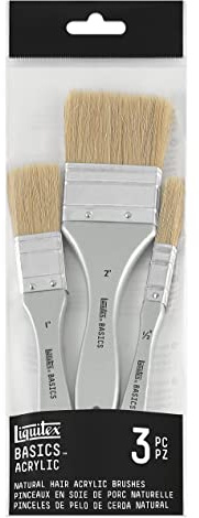 Liquitex Basics 3699368 Schweineborstenpinsel Set, 3 Flachpinsel für Acrylfarben, maximale Performance, hohe Elastizität & Lebensdauer - Pinselset 3 St.