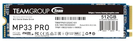 TEAMGROUP MP33 PRO 512 GB M.2 PCIe 2280 NVMe 1.3 interne SSD, bis zu 2100 MB/s Gen3x4 Solid State Drive, Terabyte Written TBW>400 TB TM8FPD512G0C101