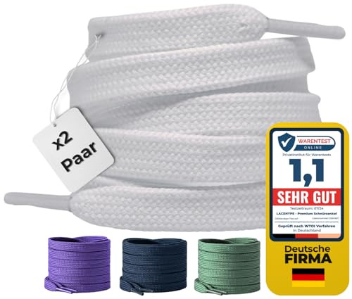 LaceHype 2 par – premium platta skosnören, rivbeständiga skoband [10 mm breda] ersättningsskor av polyester för sneakers, sportskor, löparskor, sneakers