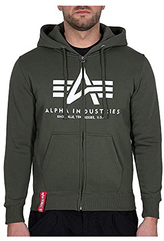 ALPHA INDUSTRIES Basic dragkedja huvtröja sport herr, Mörk oliv, 3XL