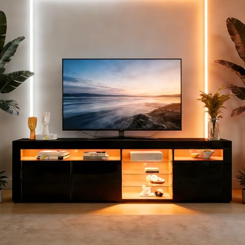 Senvoziii 180CM Black High Gloss TV Stand Cabinet Unit for TV up to 75 Inch