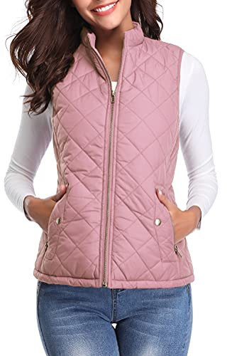 fuinloth Damen Weste, Herbst Leichte Steppweste Westen Ärmellos Jacke Kurz Vest Gilet Rosa L