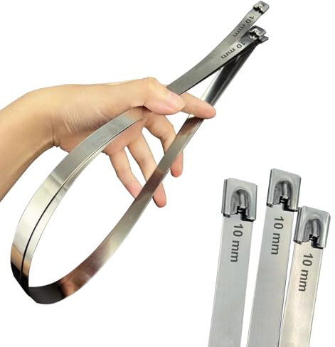 La Bicoque Edelstahl Kabelbinder, 20 Stück, 600 mm x 10 mm, Kugelkopf mit Selbstschließ-Mechanismus, Edelstahlfarbe, für Schiff, Elektrizität, Computer, Kabelbaum etc.