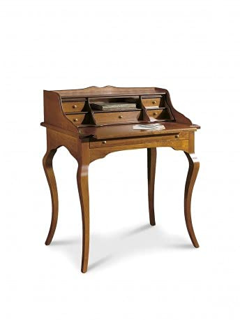 Mar.c.a. Design - Scrivania Arte Povera in Legno 78x50x95 cm 6 Cassetti - Scrittoio Vintage con Gambe a Sciabola Made in Italy