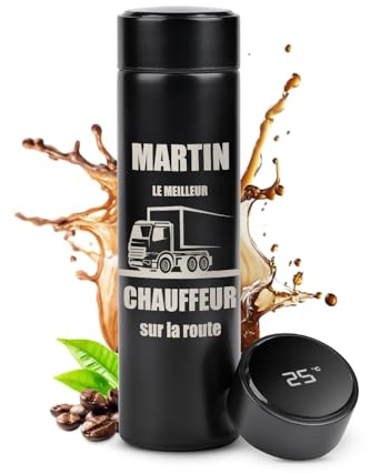 Maverton Mug de voyage isotherme avec gravure, Bouteille isotherme 450 ml | Infuseur à thé, Affichage de la température LED, Cadeau d'anniversaire personnalisé pour homme, Chauffeur