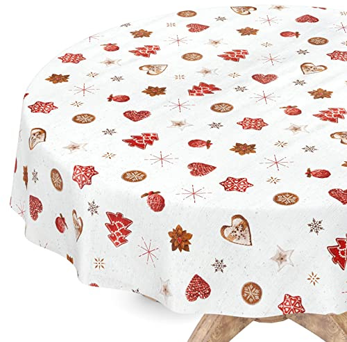 Tischdecke abwaschbar Weihnachten Wachstuchtischdecke Rund 140cm Schnittkante Silvester Wachstuch