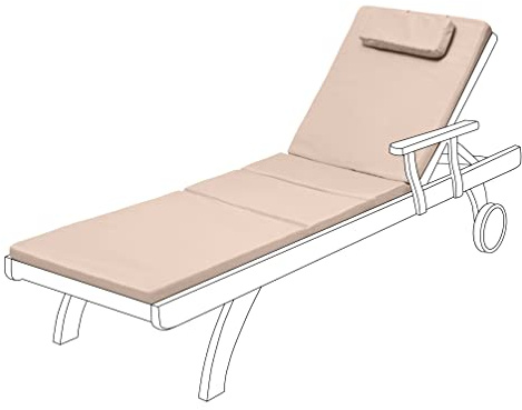 Gardenista Liegenauflage mit Kopfstütze, Auflage für Gartenliege | Polsterauflage für Sonnenliege | Wasserabweisend Strandliege | Auflagen für Deckchair Bezug abnehmbar 207 x 59 x 5 cm (Stein)
