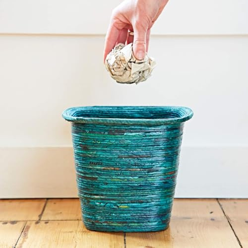 Recycled Newspaper Waste Paper Basket | Colourful and Unique | Handmade, Fair Trade and Sustainable (Teal)