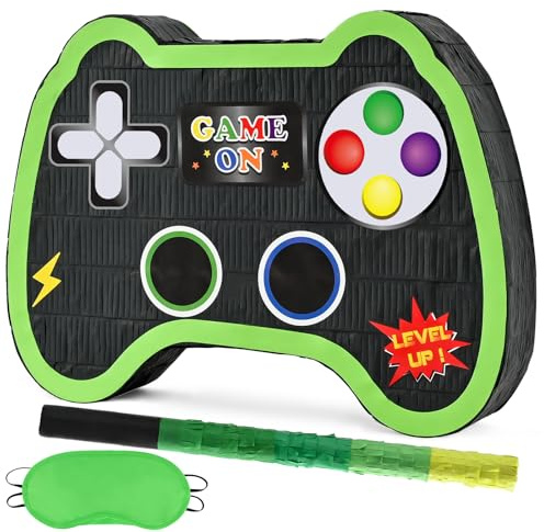 WERNNSAI Video Game Controller Piñata - Game Party Supplies Piñata Bundle with Blindfold and Bat for Boys Kids Gaming Theme Birthday Party Game Carnival Activity Decorations (15.7 x 12.2 x 3.1)