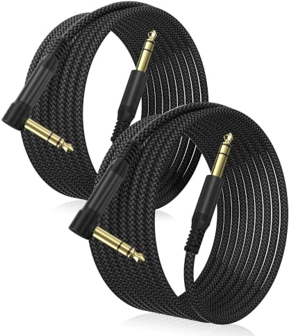 Elebase Câble Jack Audio Stéréo 6,35MM Cordon 4,5M 2-Pack | Coudé Instrument TRS 1/4 Mâle vers Mâle à Angle Droit pour Guitare Électrique,Basse,Clavier,Table de Mixage,Amp,Haut-parleur