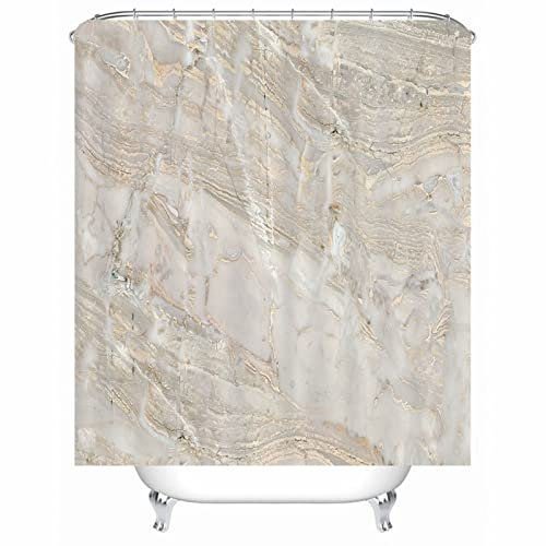 EHOMERY Duschvorhang Nach Maß Duschrollo Ohne Kasette Felsen Polyester Beige Rostfreie Ösen Und 12 Hakenringe, 160X180Cm